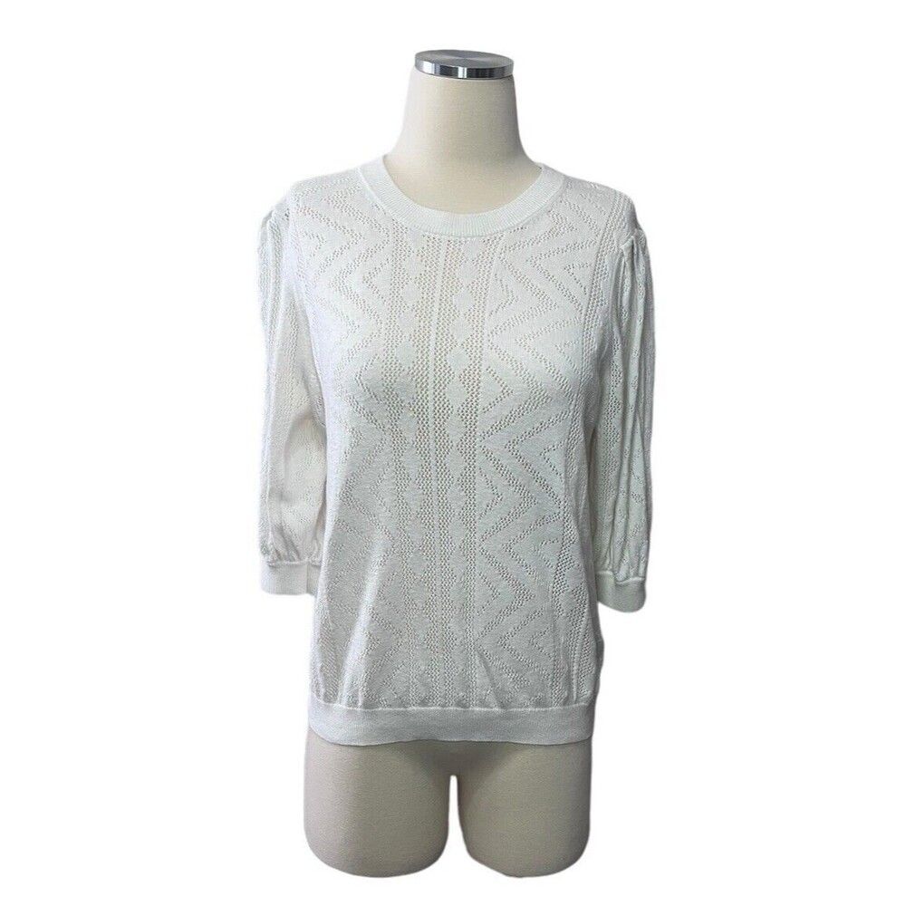 JOIE Women's White Honeycomb Textured Cotton Knit Boxy Sweater Size L - Picture 2 of 10